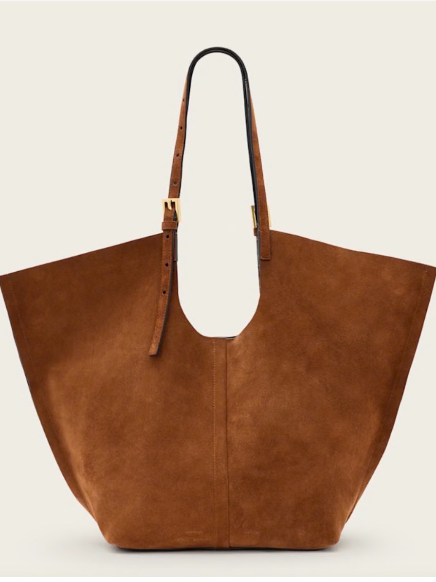 All Saints Brown Suede Tote With Adjustable Strap